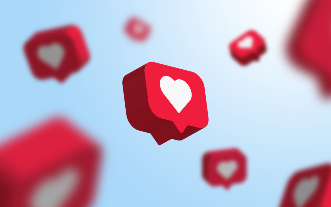 Red images with with hearts for social media with light blue background