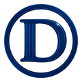 Navy Blue glass like logo. The letter is a D.