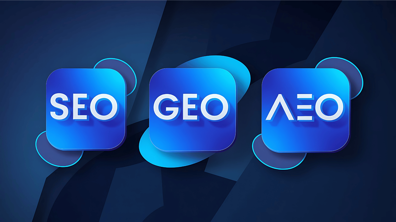 SEO, GEO, and AEO representing the evolution of search optimization as AI changes how search engines deliver answers.