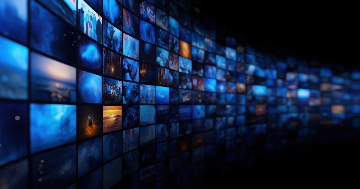 Social Page AI marketing and connected TV advertising visual with digital screens