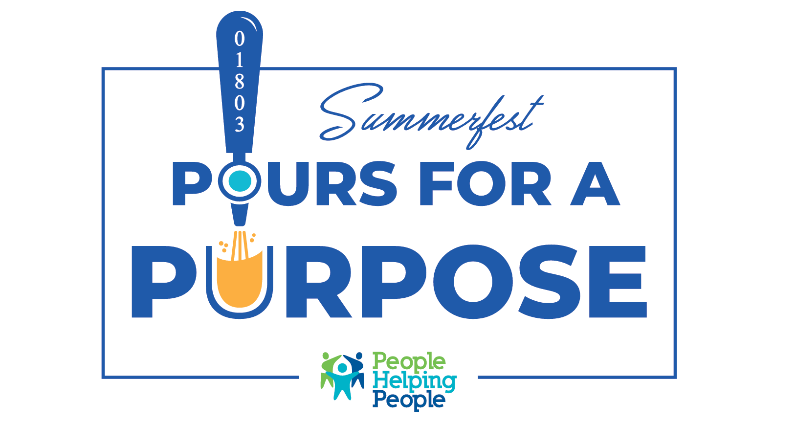 Pours for a purpose fundraiser logo that is a Burlington event. A white background and blue and orange lettering.